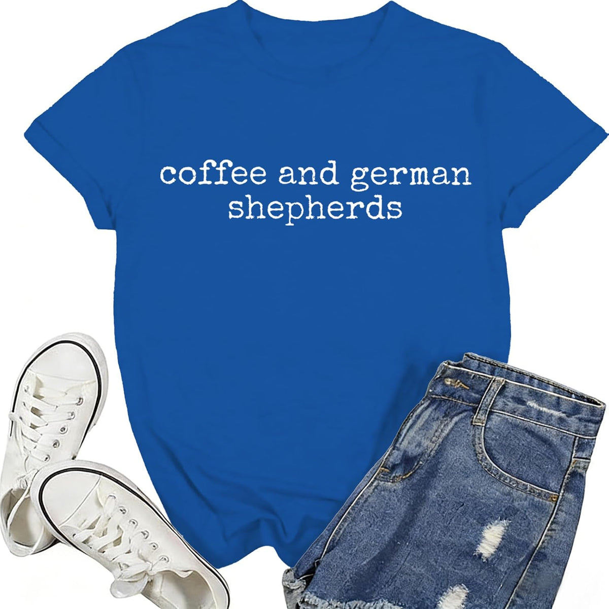 Coffee and German Shepherd Shirt Coffee and German Shepherd Tshirt - Crewneck Sapphire Blue
