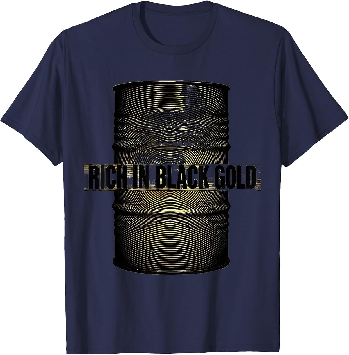 Rich in Black Gold Bold Wealth Graphic Design T-Shirt - Navy Blue