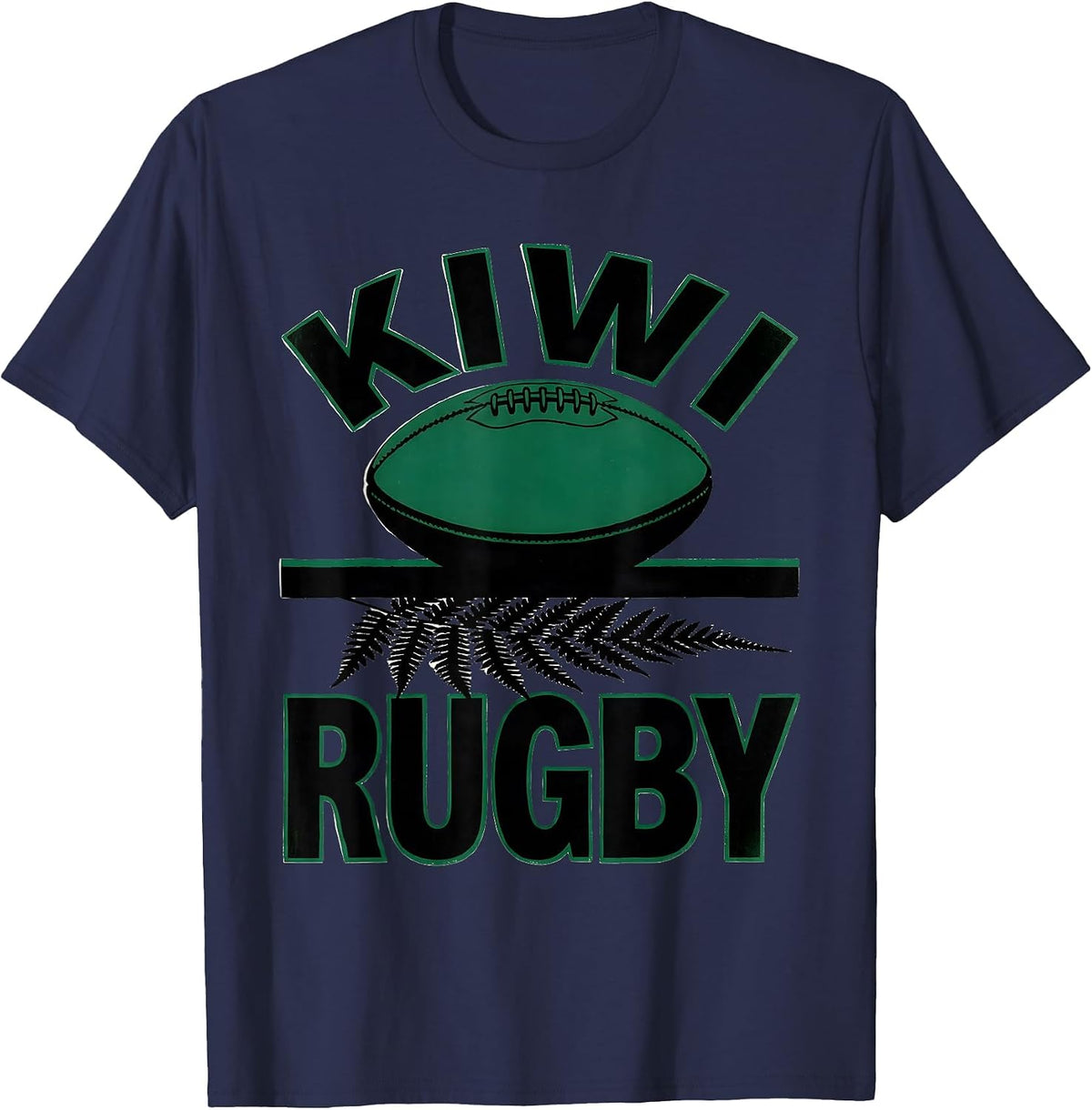 Men's KIWI RUGBY Patriotic Kiwi Rugby Fan New Zealand Haka T-Shirt - Navy Blue