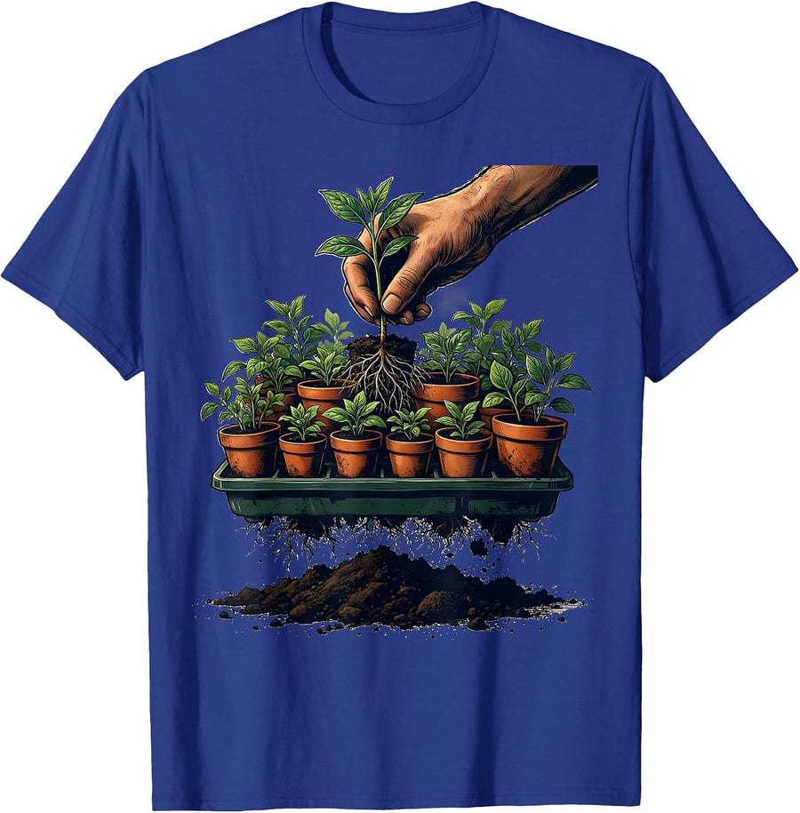 Overflowing Nursery Tray Gardener Humor Houseplant Lover T-Shirt - Royal Blue