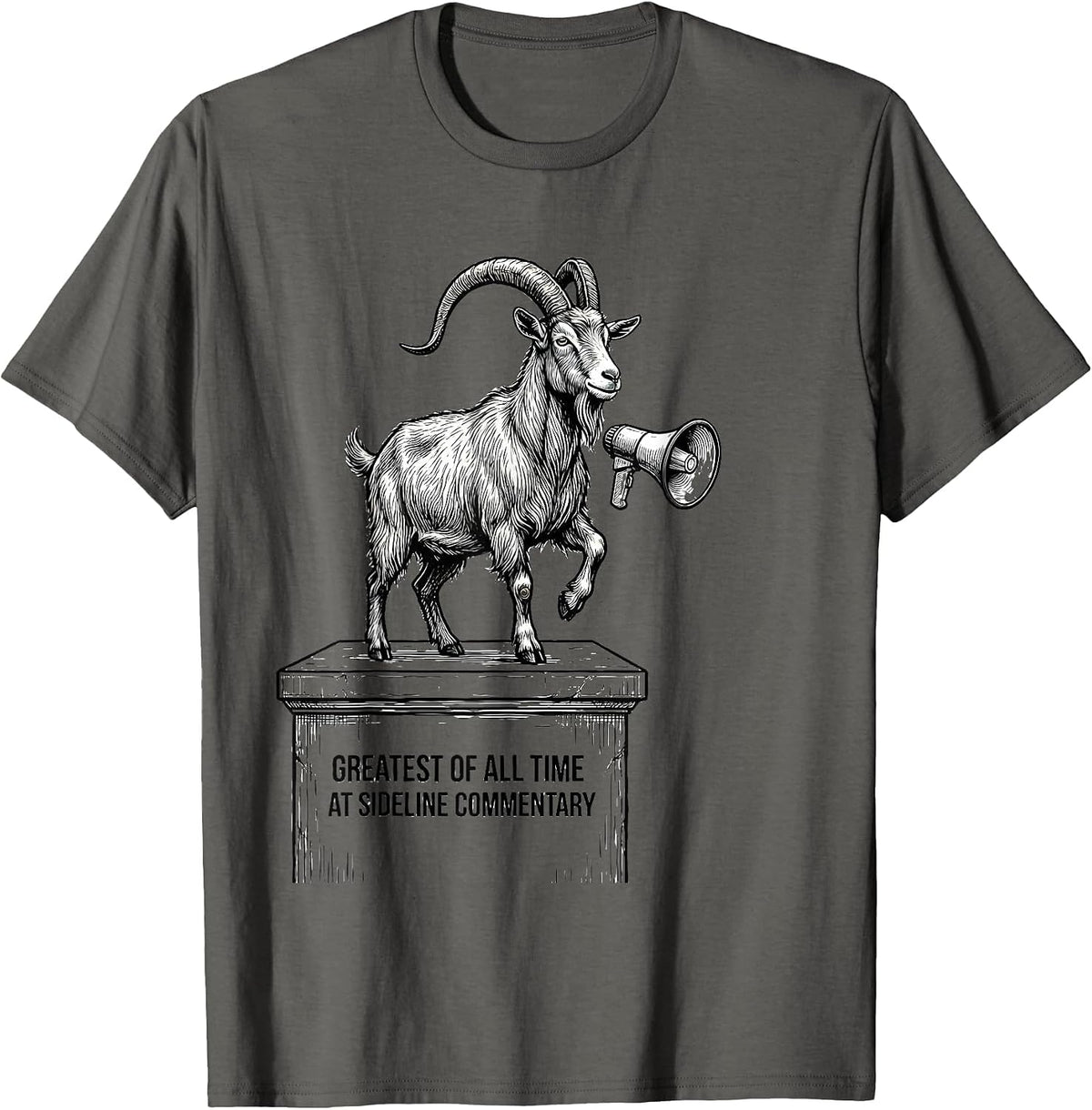 Men's Greatest Of All Time At Sideline Commentary Funny Goat T-Shirt - Asphalt Grey
