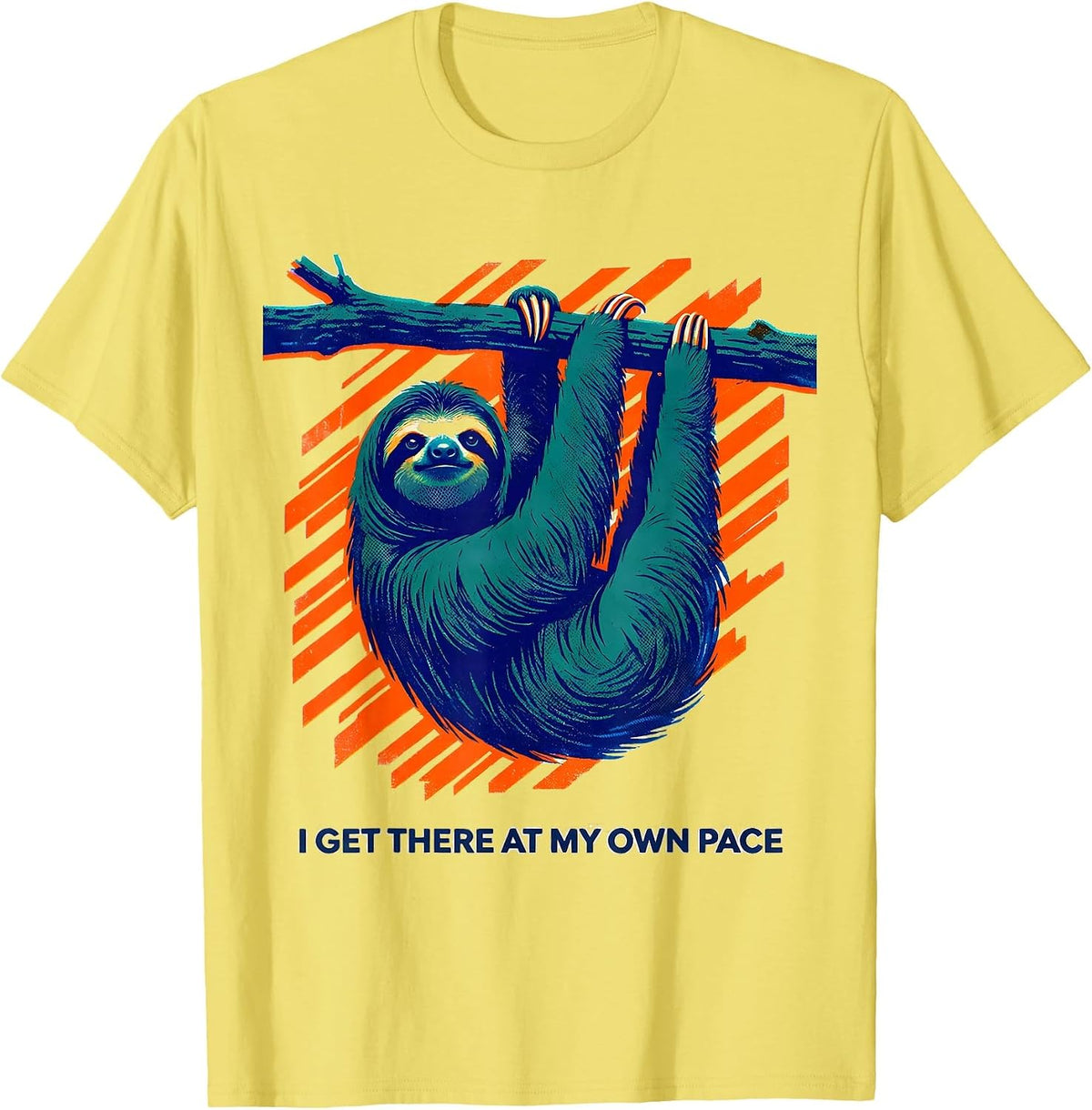 Men's I Get There At My Own Pace Funny Sloth Lover Lazy Humor T-Shirt - Lemon Yellow