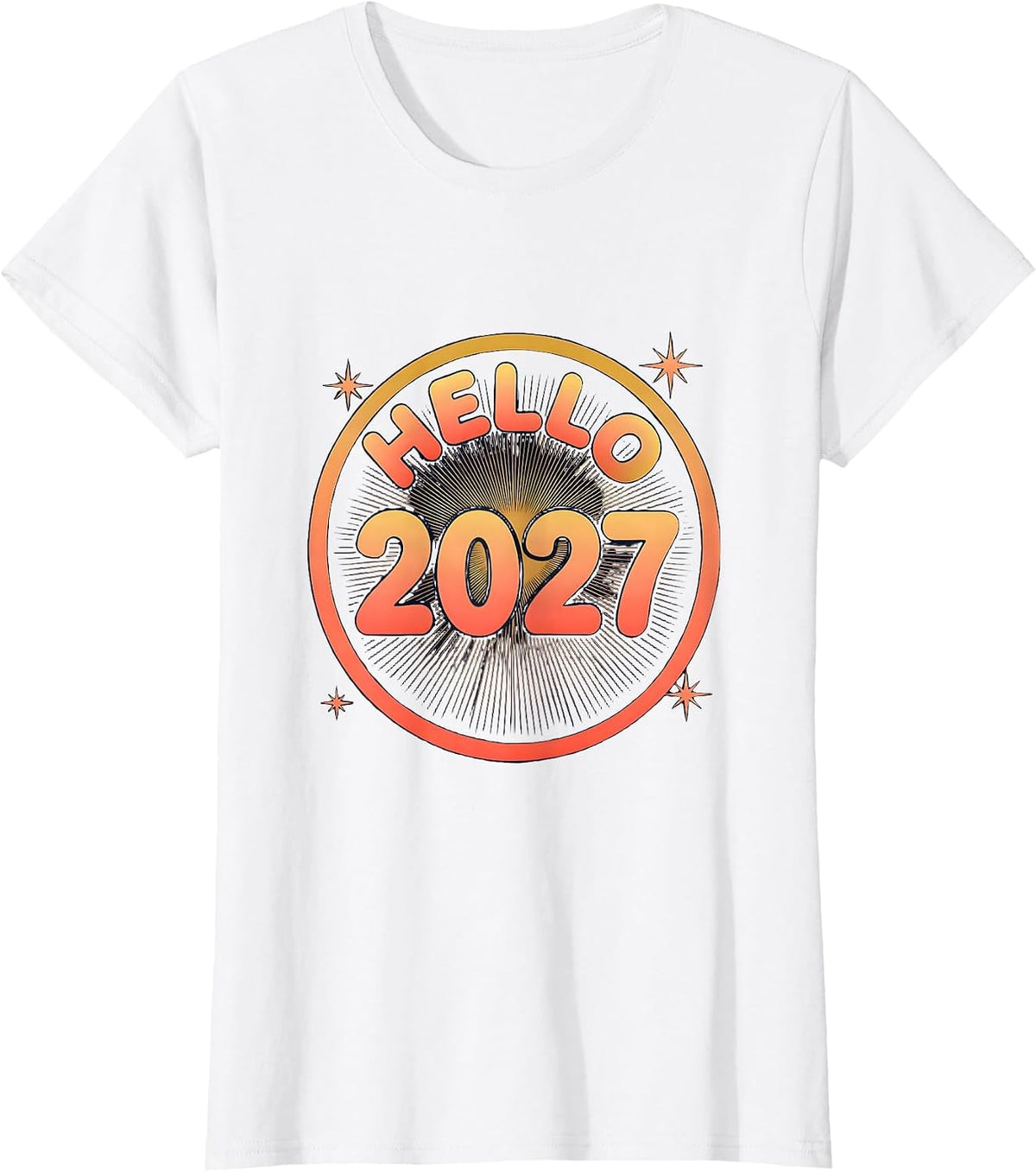 Women's Hello 2027 Gradient New Year Party Family Celebration T-Shirt - White