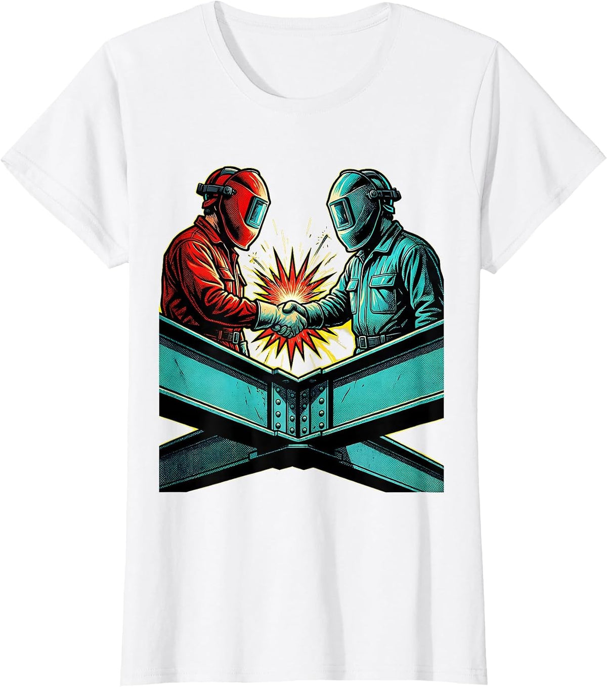 Welder Handshake Steel Structure Graphic T-Shirt - White
