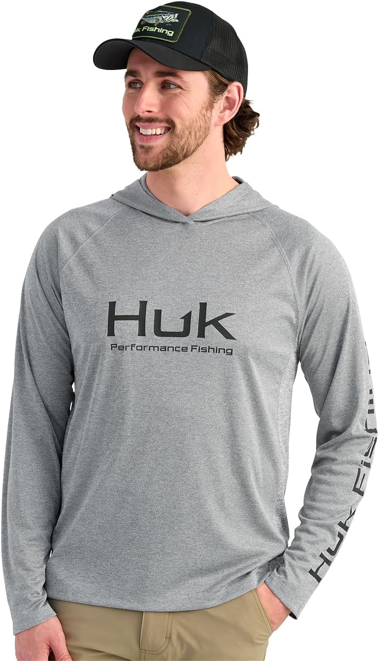 HUK Mens Pursuit Vented Long Sleeve Hoodie, Fishing Shirt with Hood - X-Large Night Owl Heather