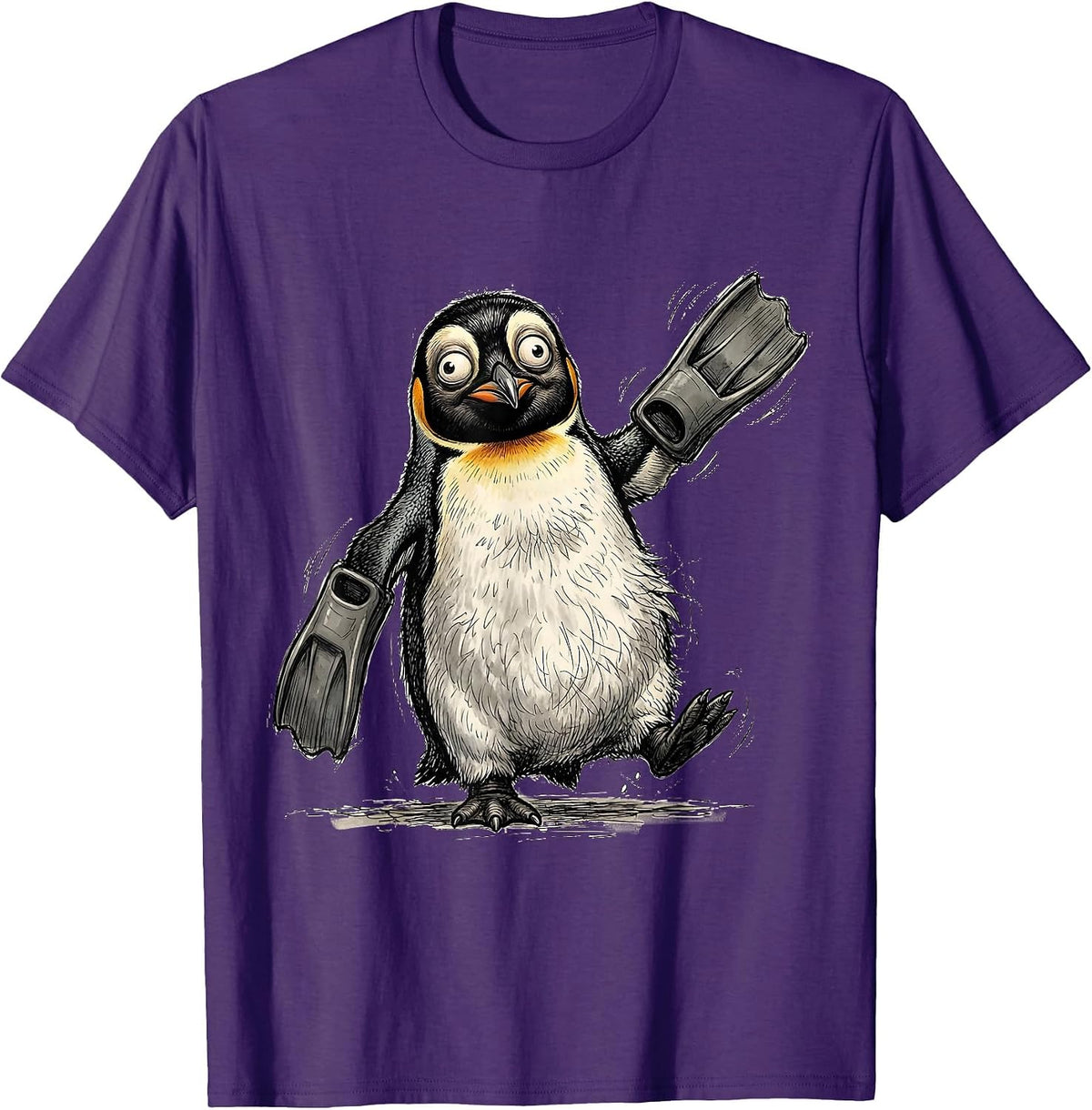 Men's Derpy Penguin with Flippers on Wings T-Shirt - Purple