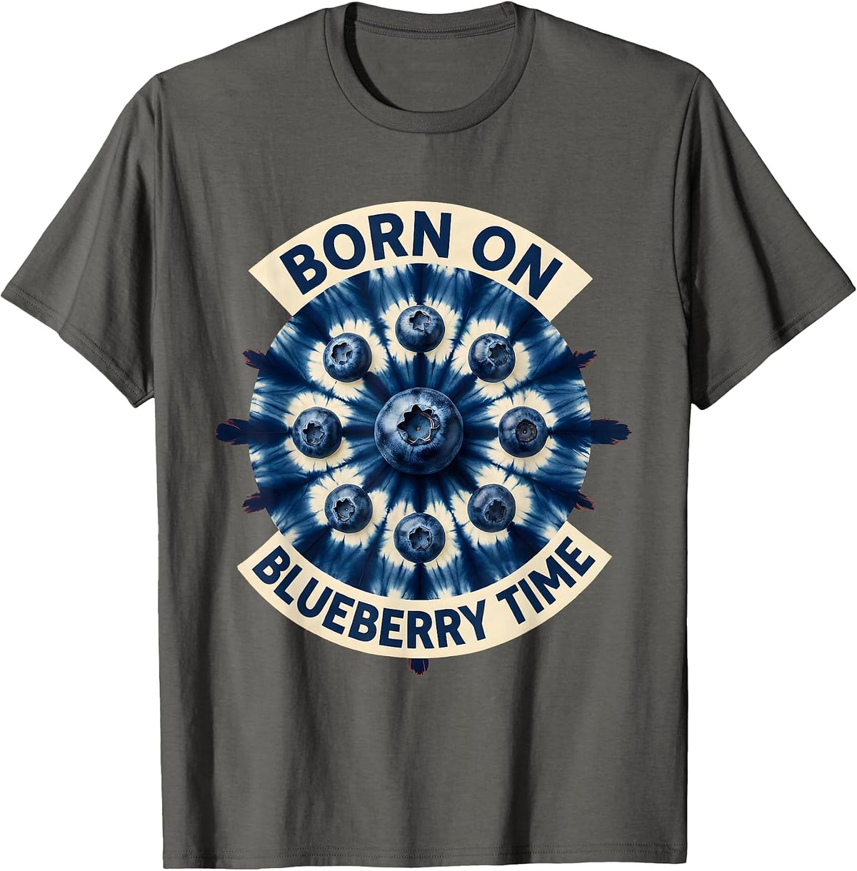 Born on Blueberry Time Red White and Blue Design T-Shirt - Asphalt Grey