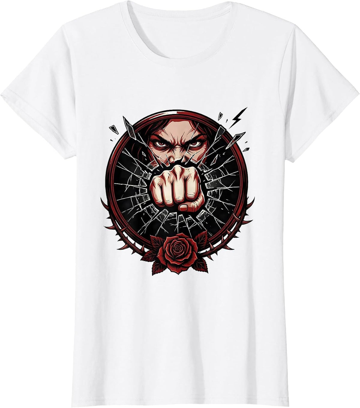 Grunge Mirror Smash Illustration T-Shirt - White