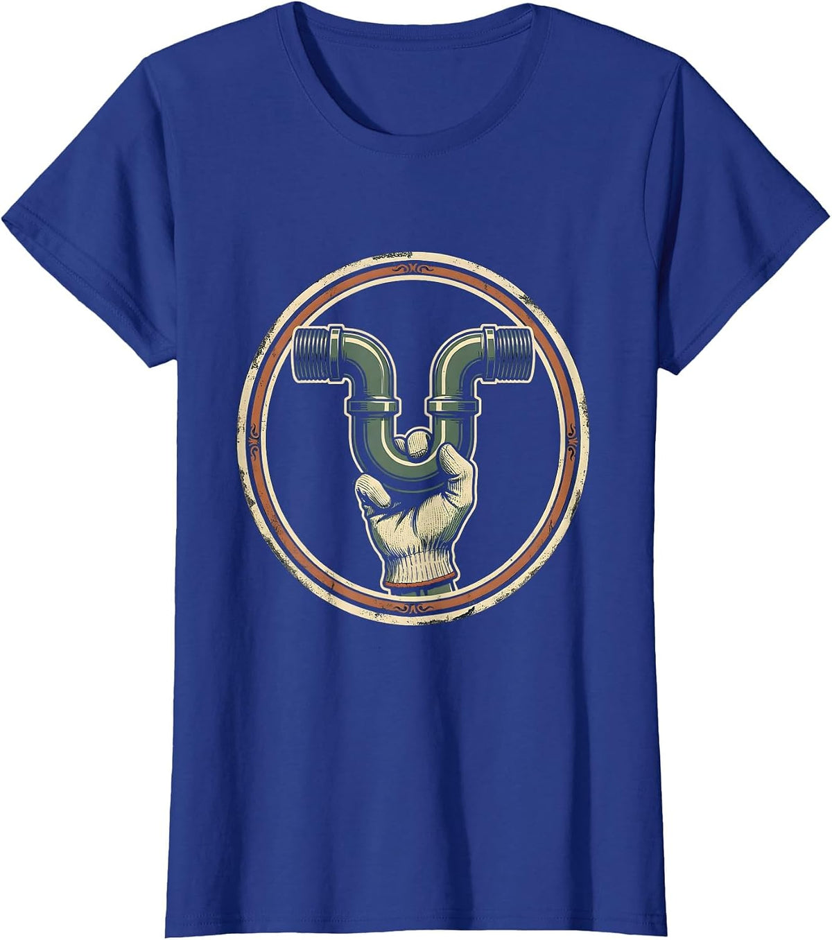 Women's Sealed Trap Badge Vintage Plumber Pipefitter Humor T-Shirt - Royal Blue