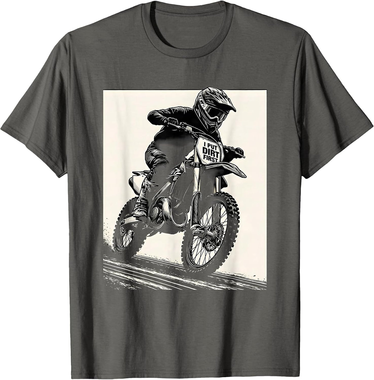 I Put Dirt First Scratchboard Motocross Dirt Bike Rider T-Shirt - Asphalt Grey