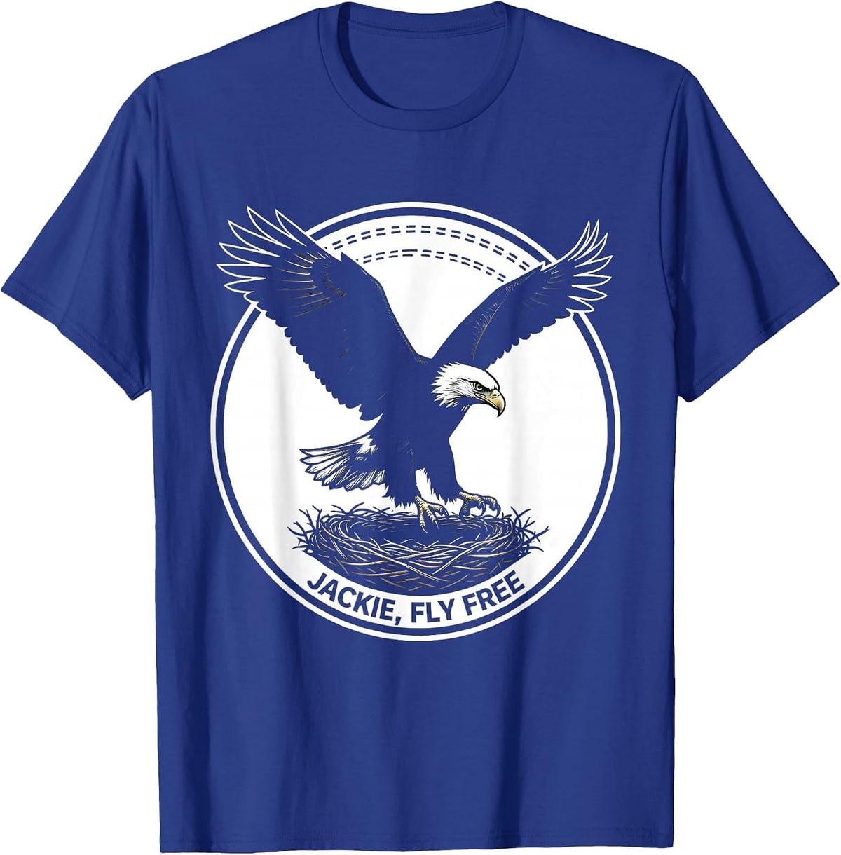 Men's Jackie Fly Free Vintage Bald Eagle Silhouette Patriotic T-Shirt - Royal Blue