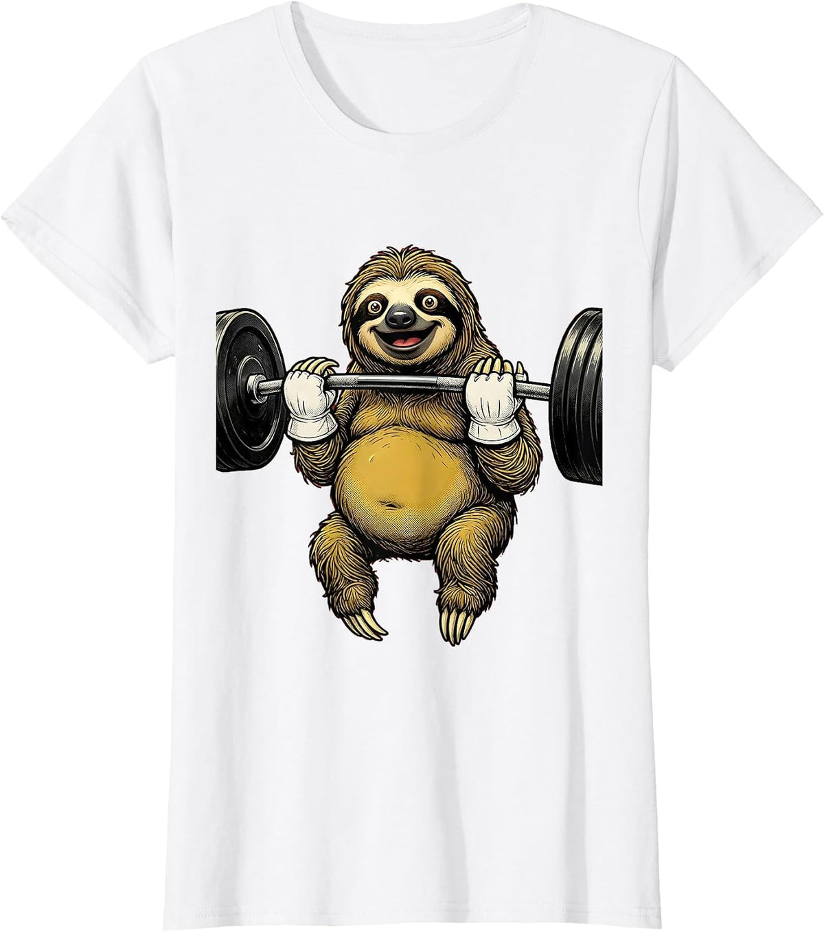 Lazy Sloth Gym Weightlifting Novelty Graphic T-Shirt - White