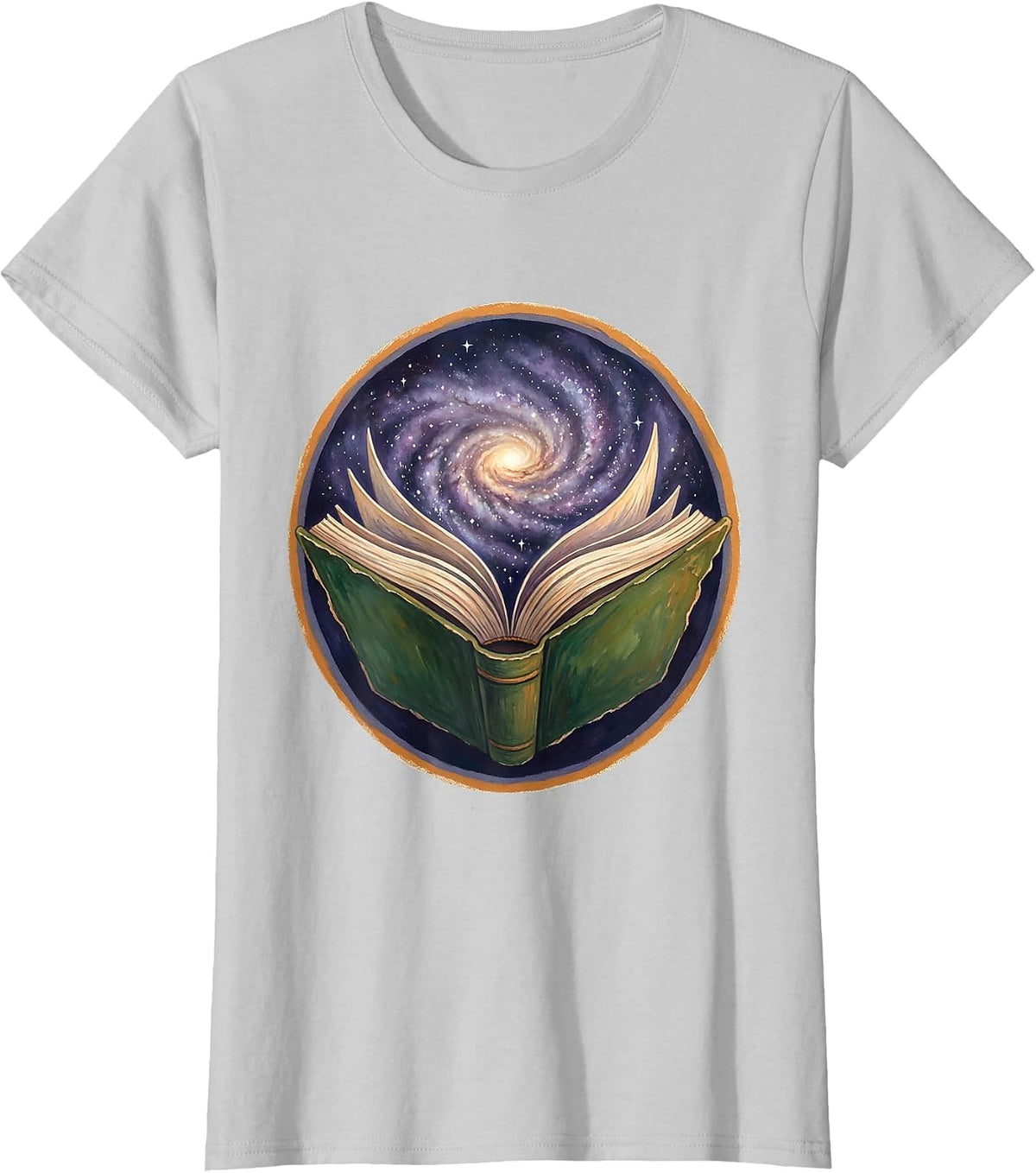 Open Book Galaxy Universe Reading Lover Gift T-Shirt - Silver Grey
