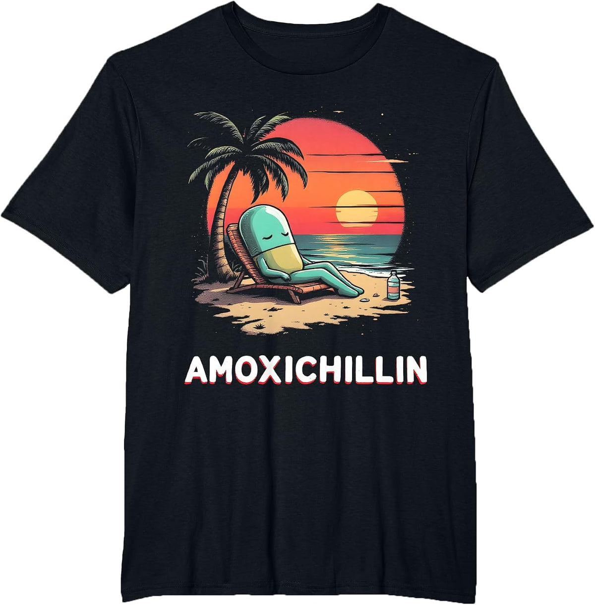 Amoxichillin Funny Pill Vacation Beach Pharmacy Lover T-Shirt - Black