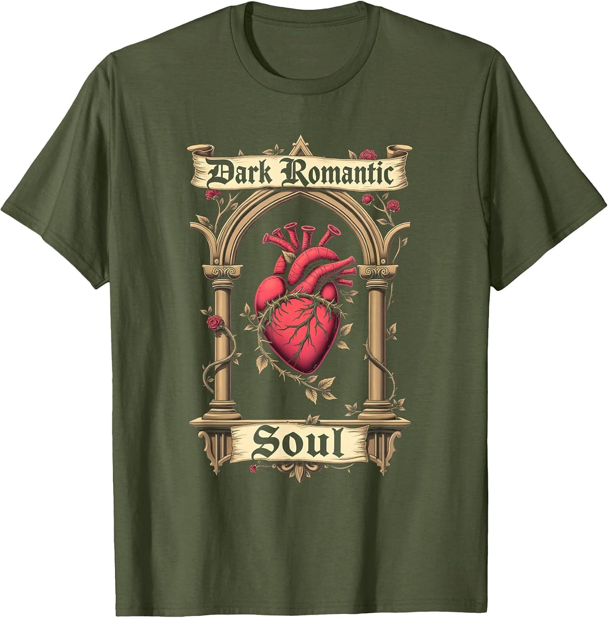 Dark Romantic Soul Gothic Design T-Shirt - Olive Green