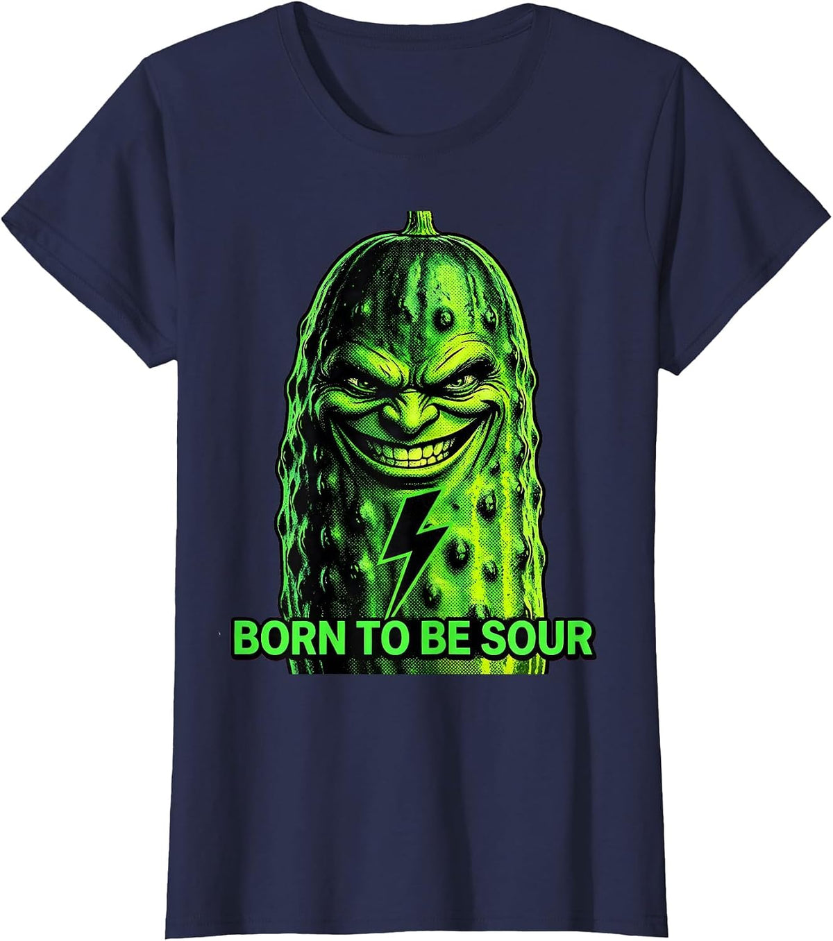 Women's Born to Be Sour Funny Pickle Graphic Design T-Shirt - Navy Blue