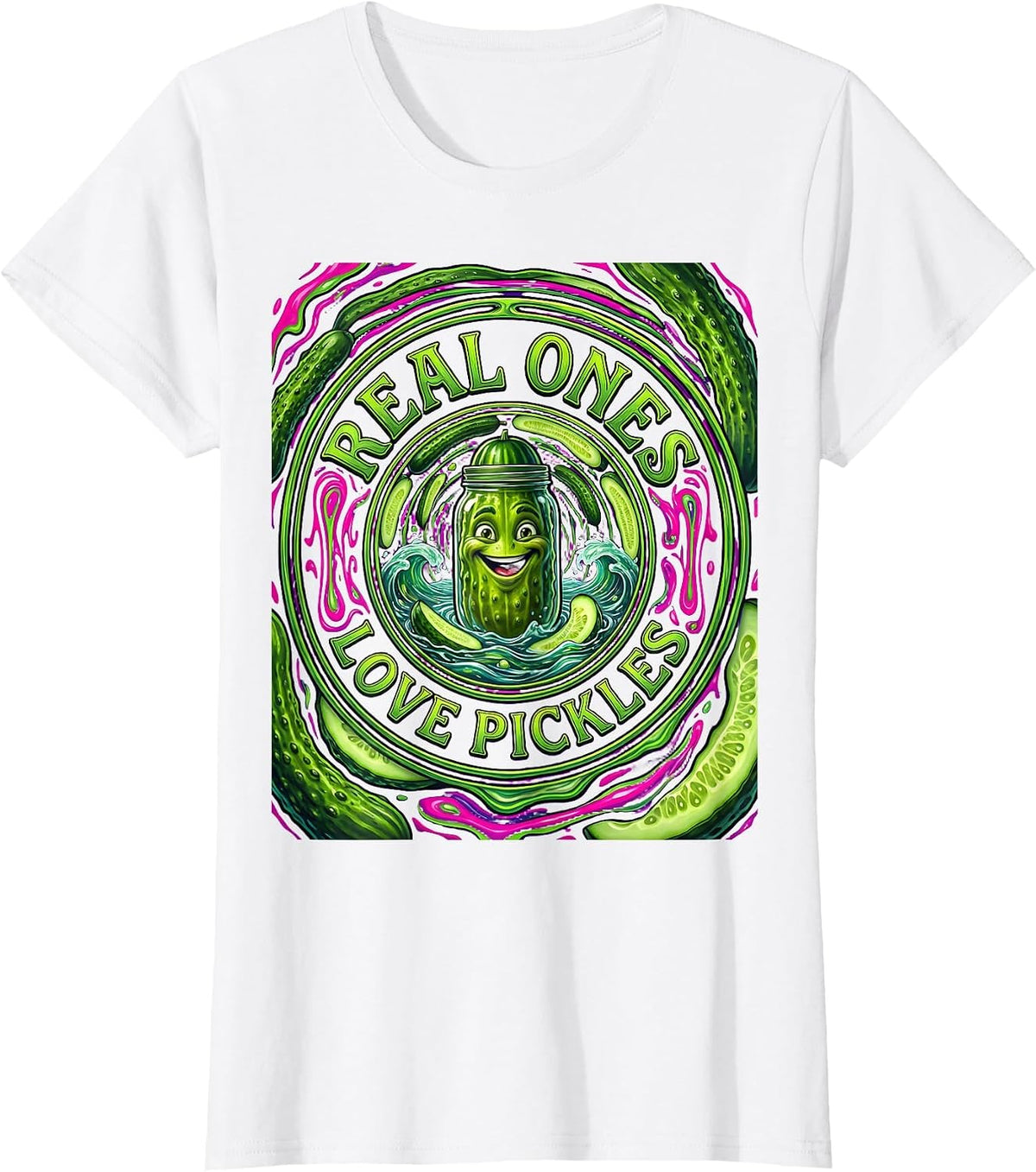 Real Ones Love Pickles Funny Pickle Design T-Shirt - White