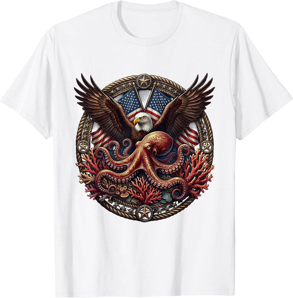 Men's Octopus Camouflage Coral Reef Illustration T-Shirt - White