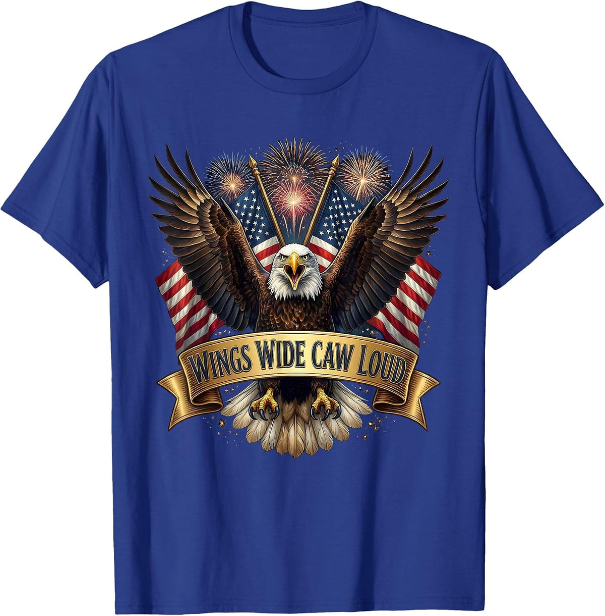 Men's Wings Wide Caw Loud Crow Bird Design T-Shirt - Royal Blue