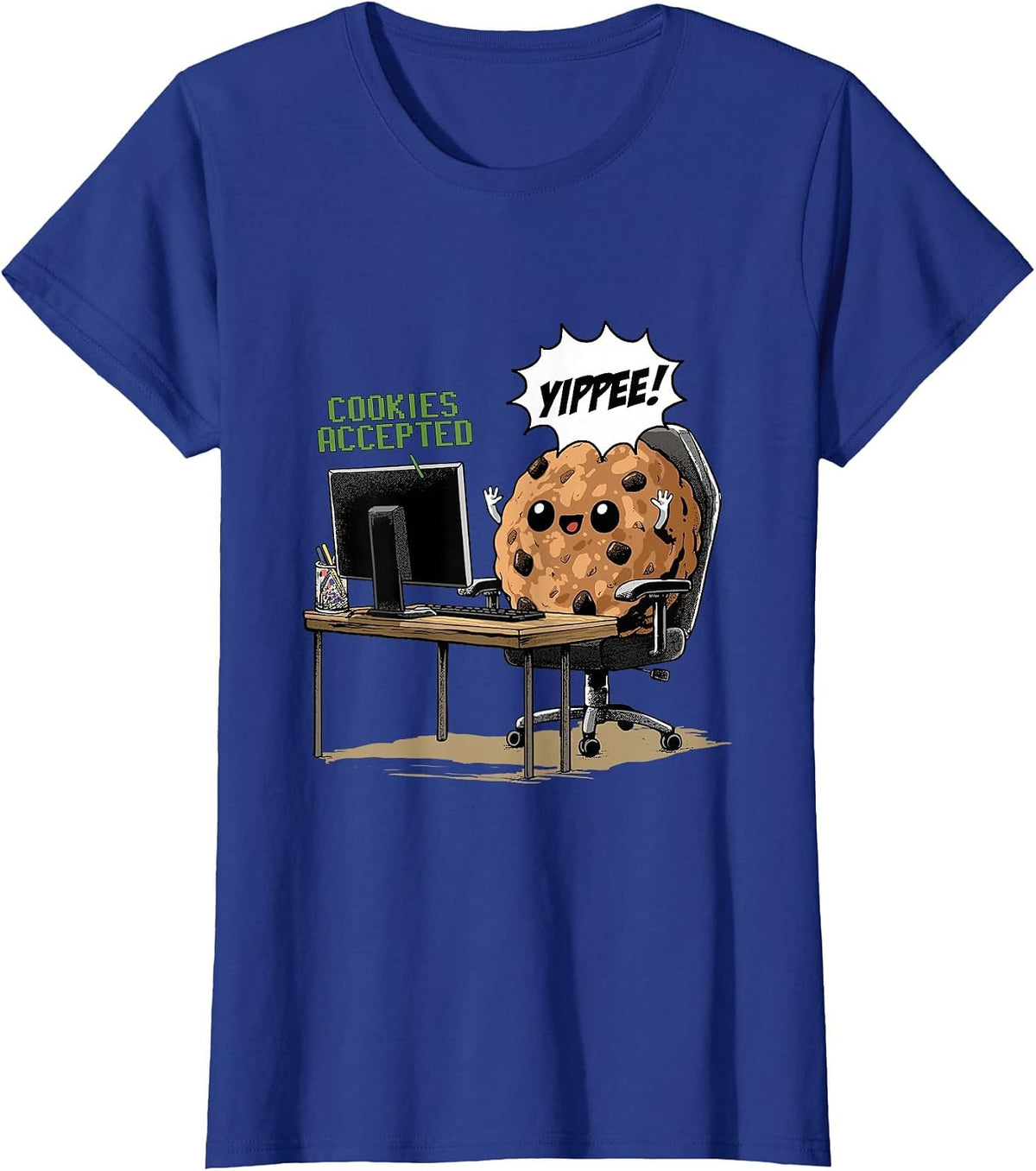Cookies Accepted Nerd Shirt Funny Computer Internet Coder T-Shirt, Women, Royal Blue, Small - As Pictured