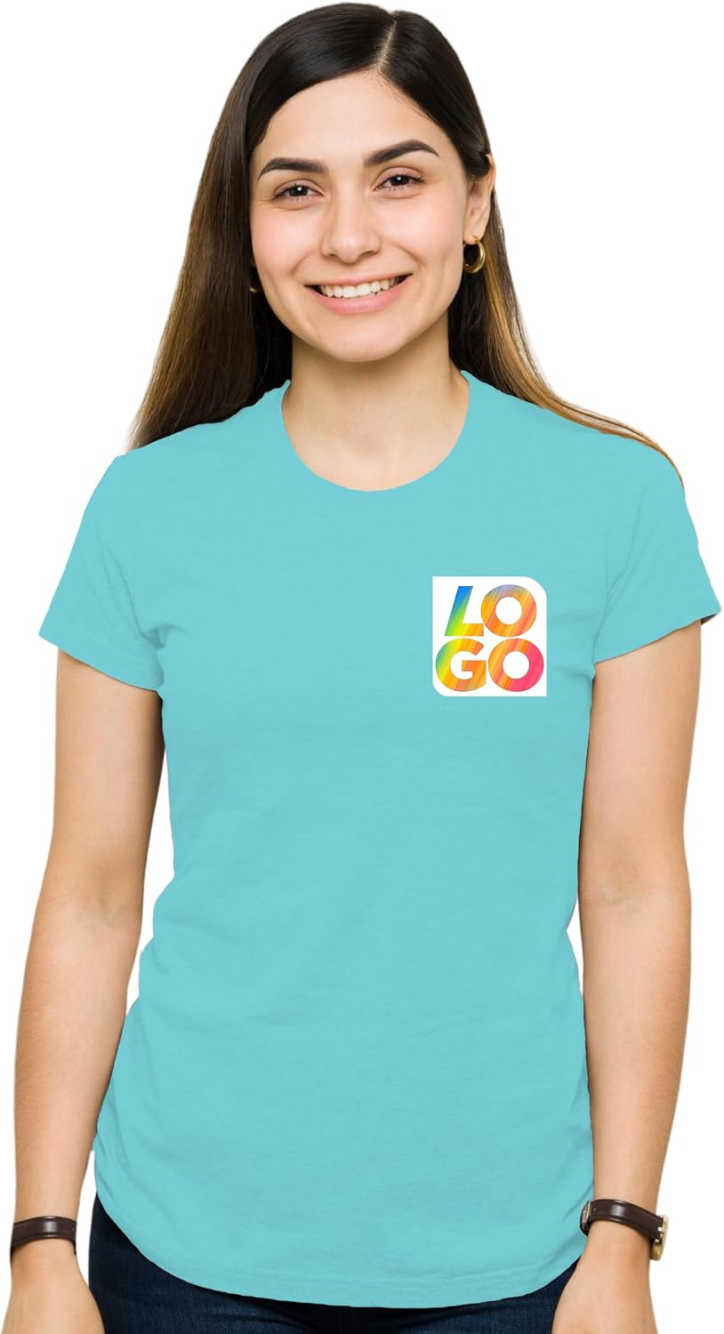 USMG Lightweight Cotton-Poly Jersey T-Shirt with Embroidered Logo or Design - Tahiti Blue 12