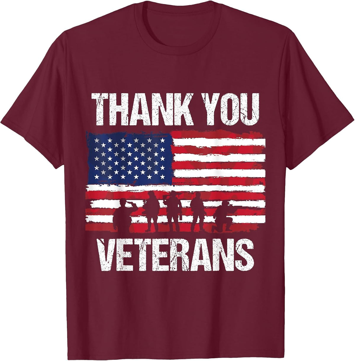 Thank You! Veterans Day & Memorial Day Partiotic Military T-Shirt - Burgundy