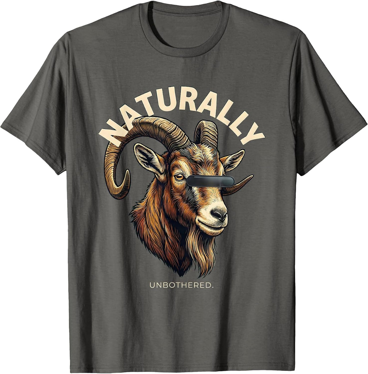 Naturally Unbothered Illustration Cool Goat with Sunglasses T-Shirt - Asphalt Grey