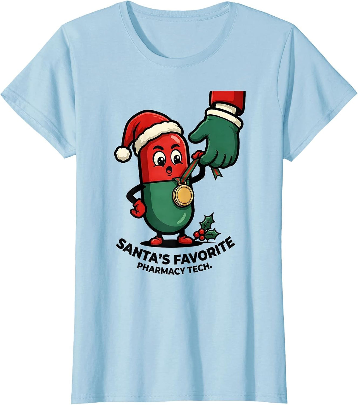 Santa's Favorite Pharmacy Tech Funny Christmas Pharmacist T-Shirt - Baby Blue