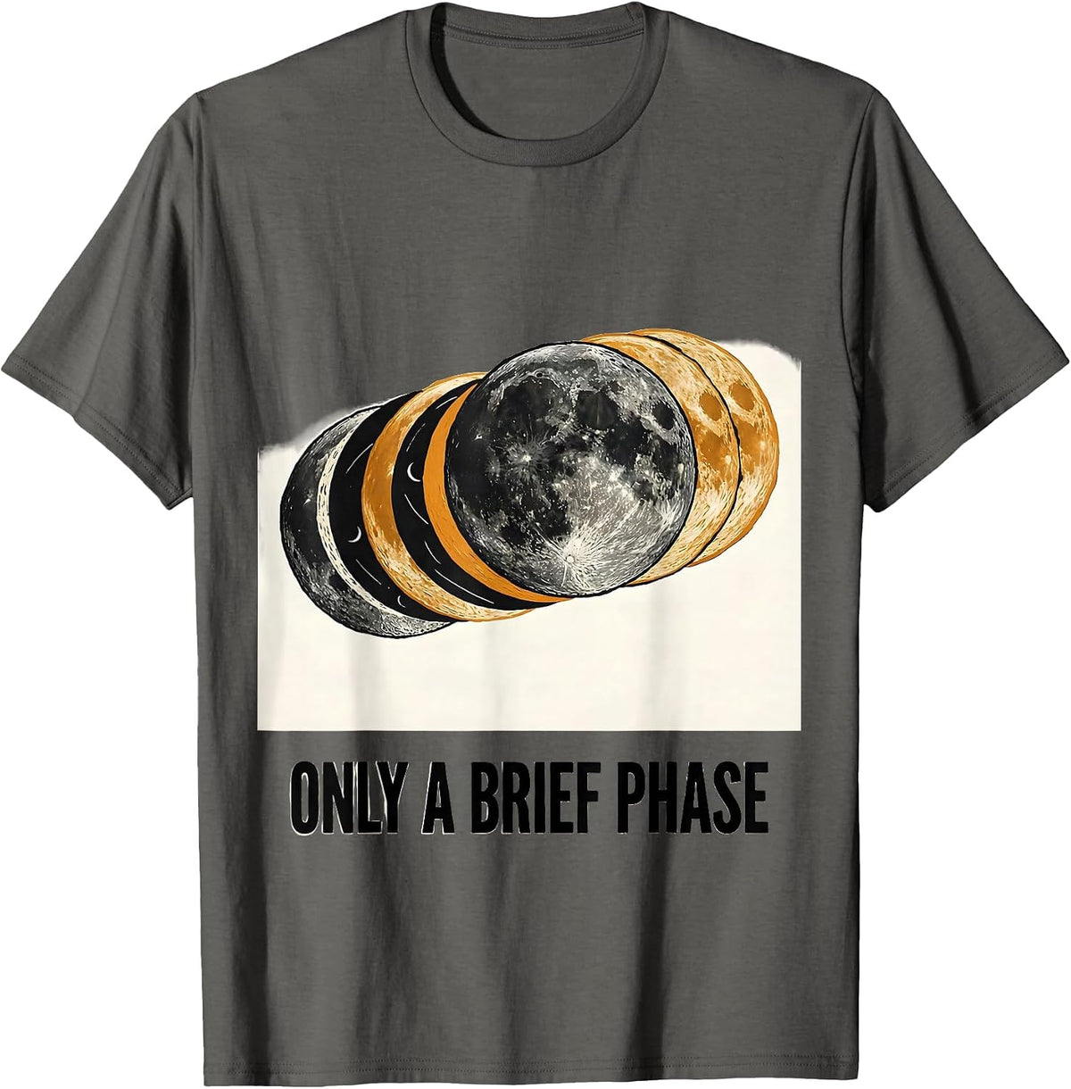 Only A Brief Phase Linocut Moon Phases Astronomy Lunar Cycle T-Shirt - Asphalt Grey