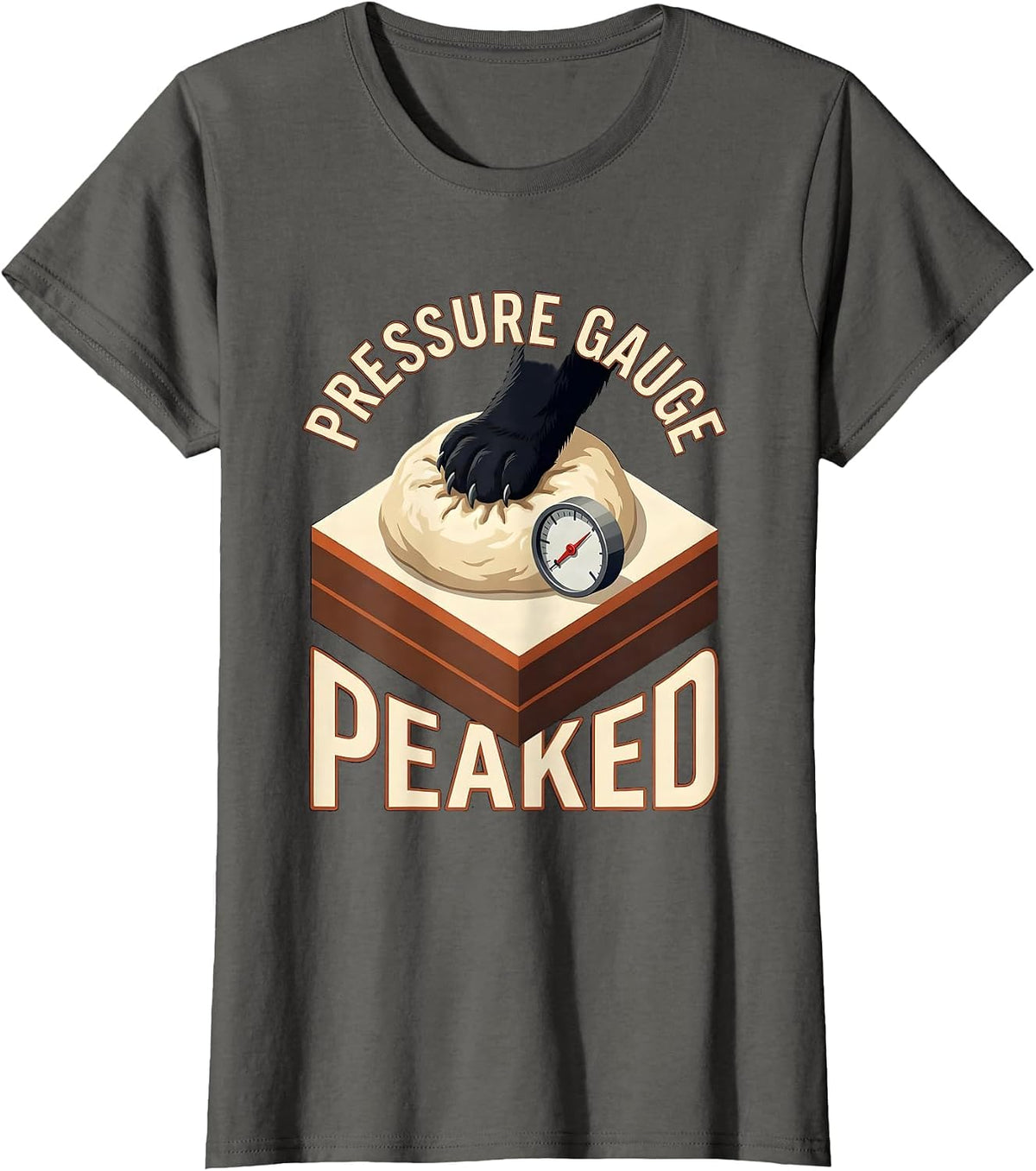 Women's Pressure Gauge Peaked Funny Black Cat Bakery Pet Lover Humor T-Shirt - Asphalt Grey