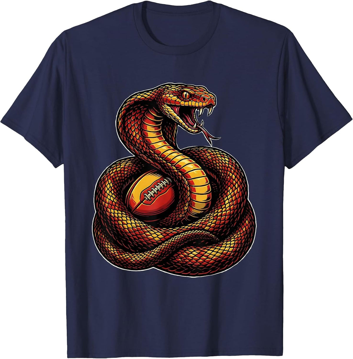 Serpent Coiled Around Rugby Ball Graphic T-Shirt - Navy Blue