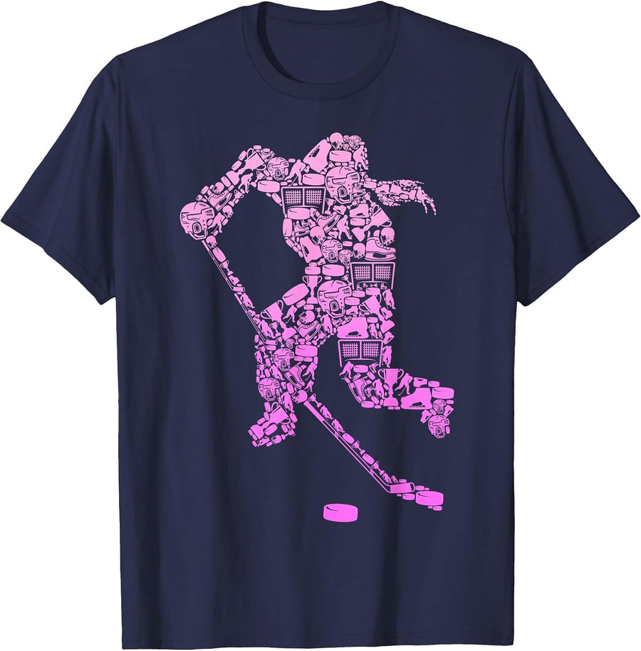 Ice Hockey Player Girls Women T-Shirt - Navy Blue
