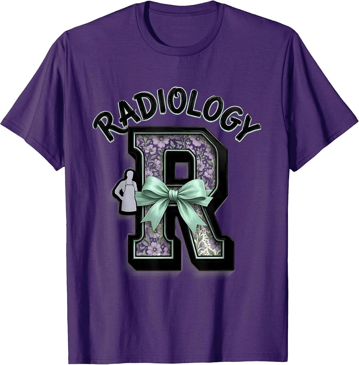 Radiology Arched Varsity Bow Radiologic Technologist T-Shirt - Purple