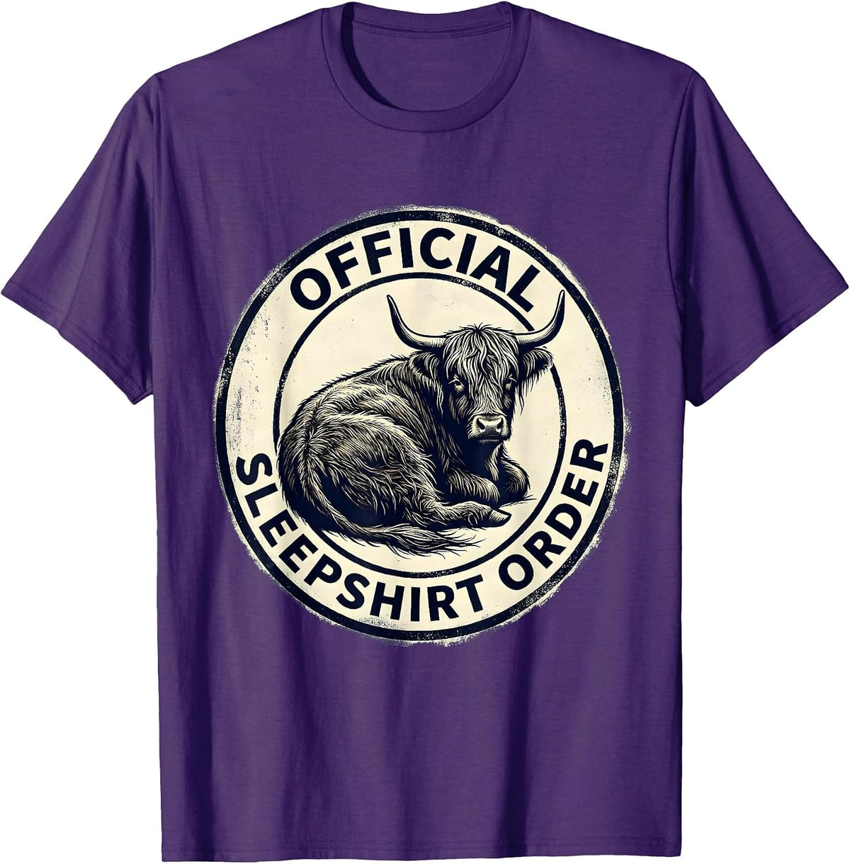 Official Sleepshirt Order Cozy Highland Cow Novelty Pajama T-Shirt - Purple