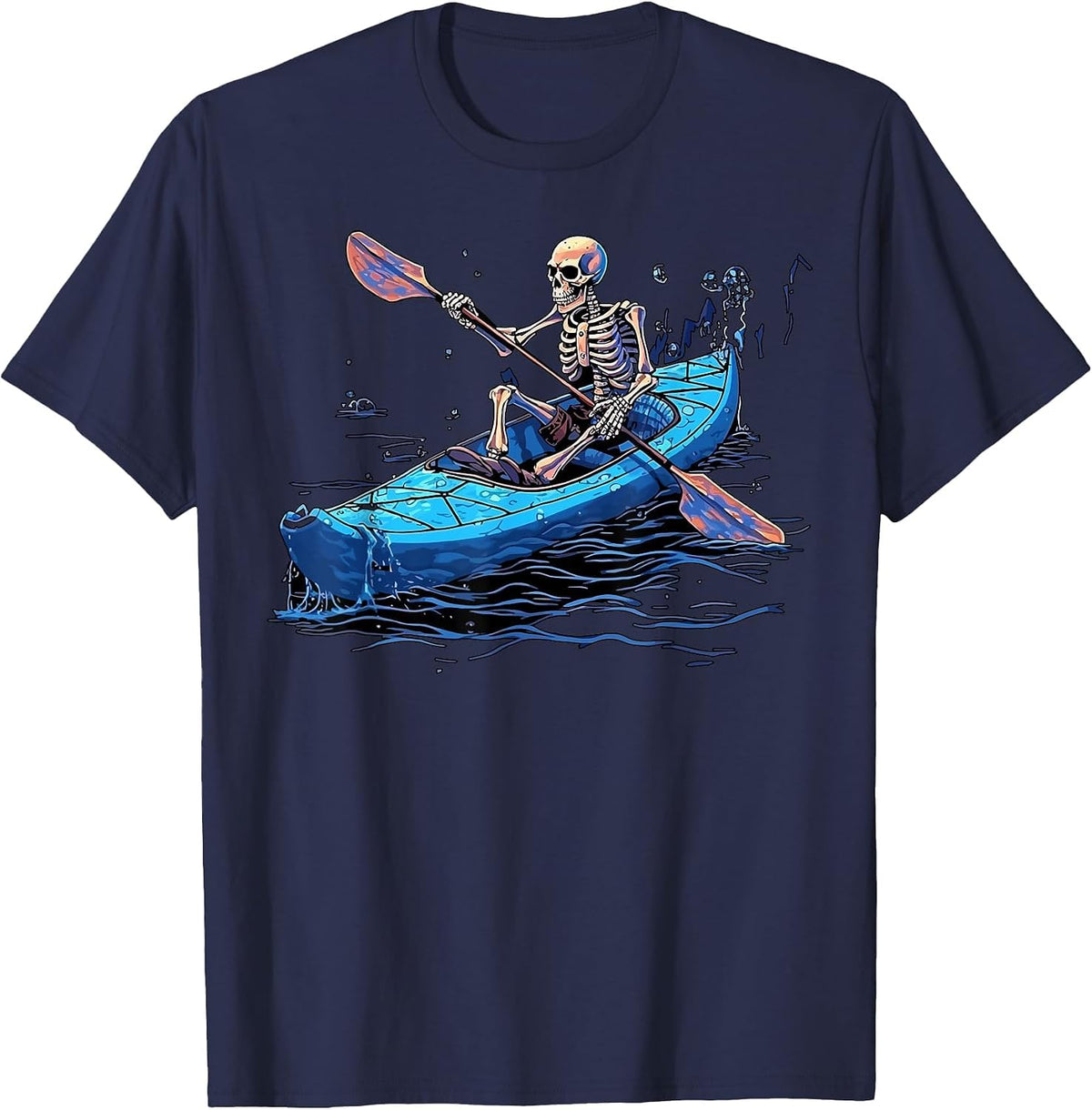 Kayaking Skeleton Kayak Canoe Canoeing Skeleton T-Shirt - Navy Blue