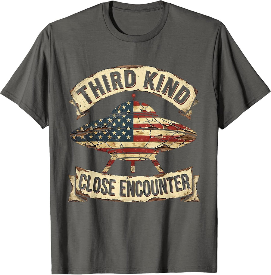 Third Kind Close Encounter Alien Design T-Shirt - Asphalt Grey