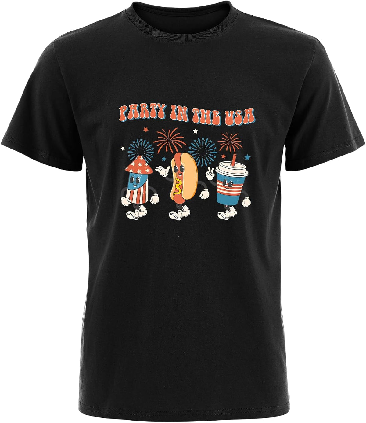 July 4th T-Shirts Cotton Short Sleeve MensWomen Soft & Durable with Reinforced Neckline - 6 Sizes (S-5XL) - Black