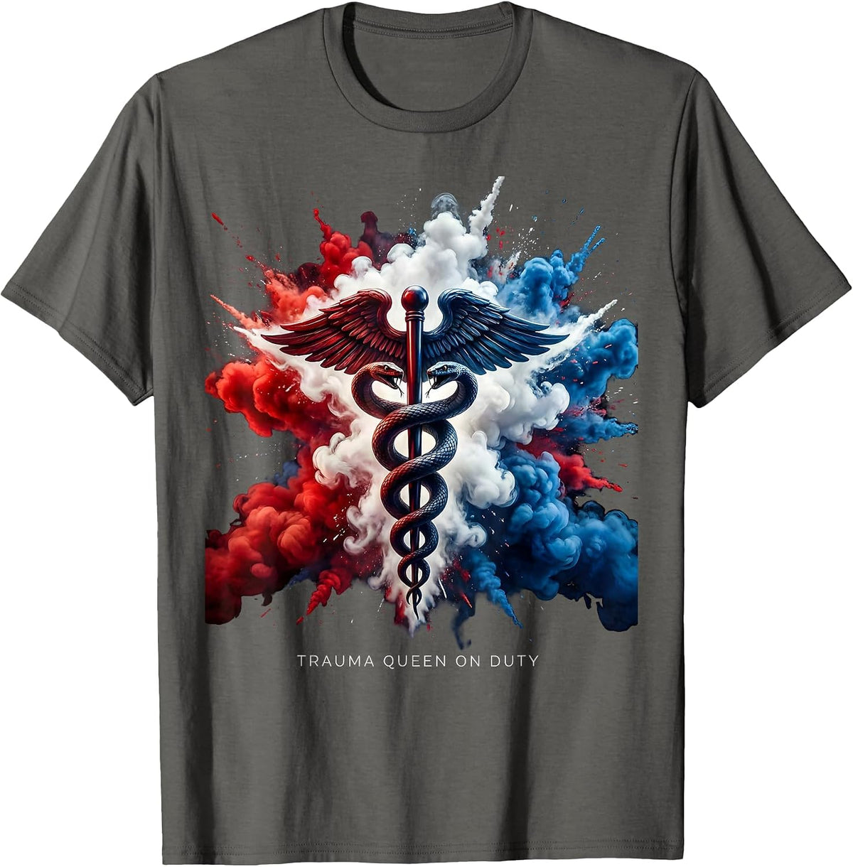 Trauma Queen On Duty EMT Graphic Design T-Shirt - Asphalt Grey