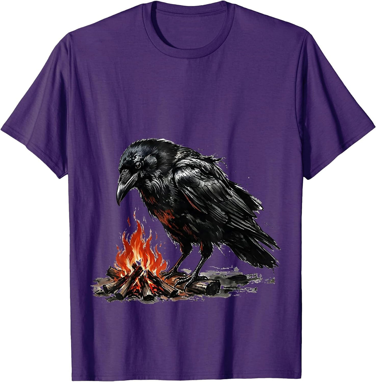 Men's Crow Campfire Wilderness Night Graphic T-Shirt - Purple