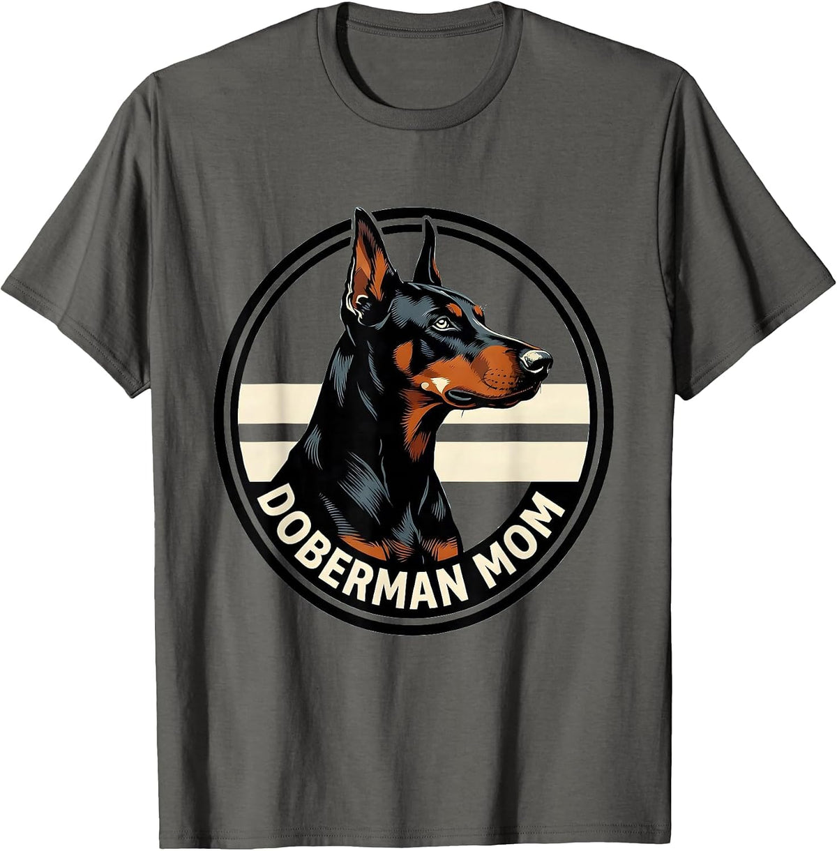 Doberman Mom Patriotic Shield Badge Dobie Owner Pride T-Shirt - Asphalt Grey