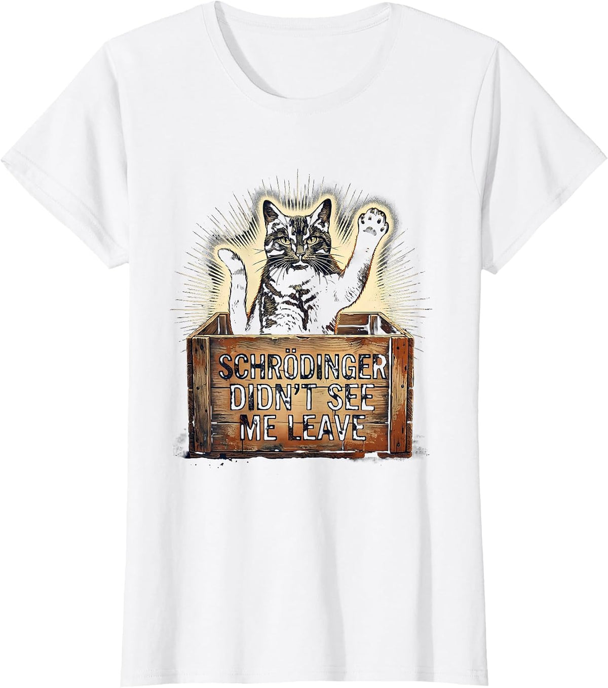 Schrödinger Didn't See Me Leave Vintage Cat Physics Humor T-Shirt - White