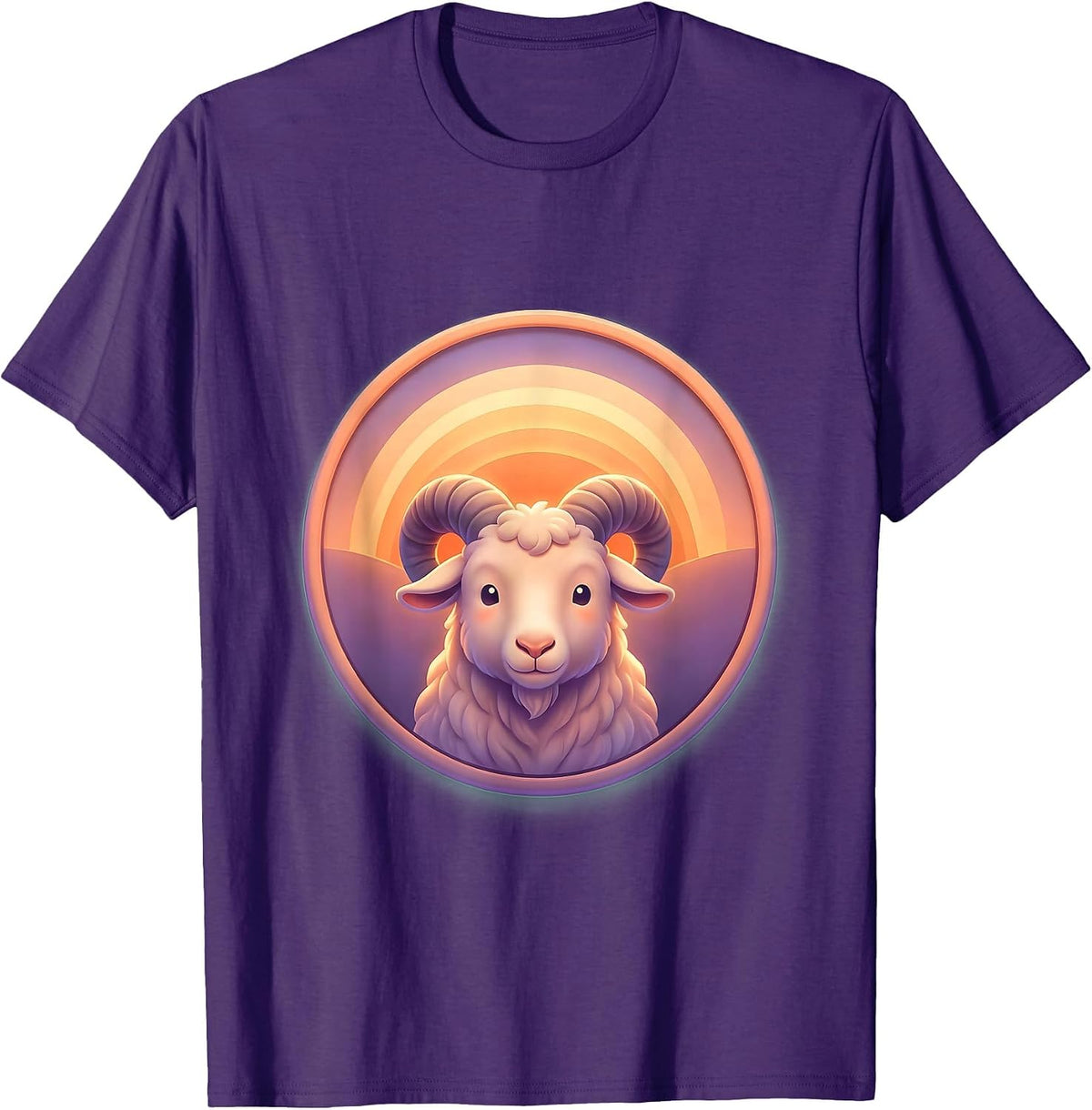 Men's Long-Horned Goat Silhouette Sunset Graphic T-Shirt - Purple