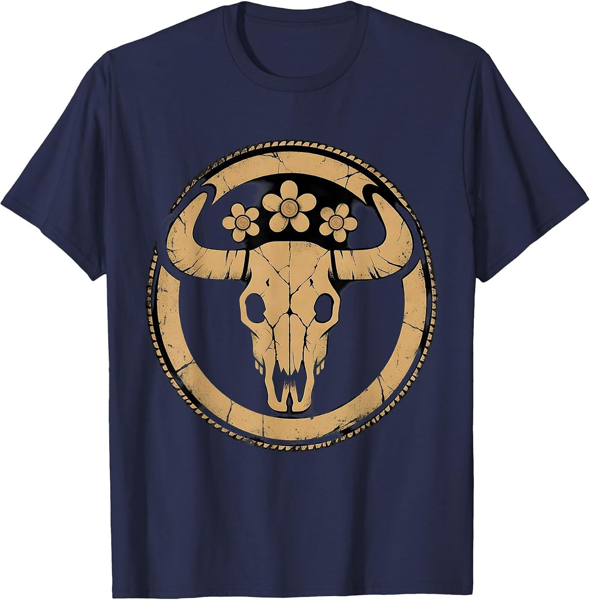 Cowboy Silhouette Canyon Sunrise Western Riding T-Shirt - Navy Blue