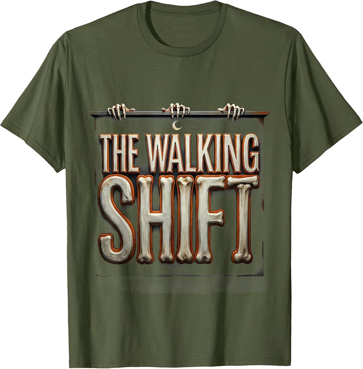 The Walking Shift Bold Pharmacy Tech Halloween Humor T-Shirt - Olive Green