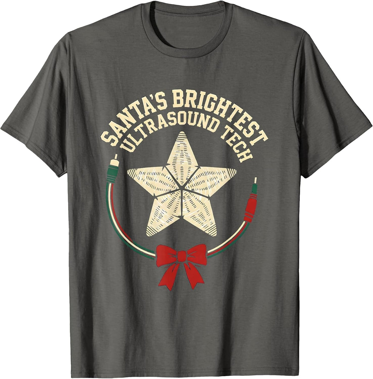 Santa's Brightest Ultrasound Tech Funny Radiology Tech T-Shirt - Asphalt Grey