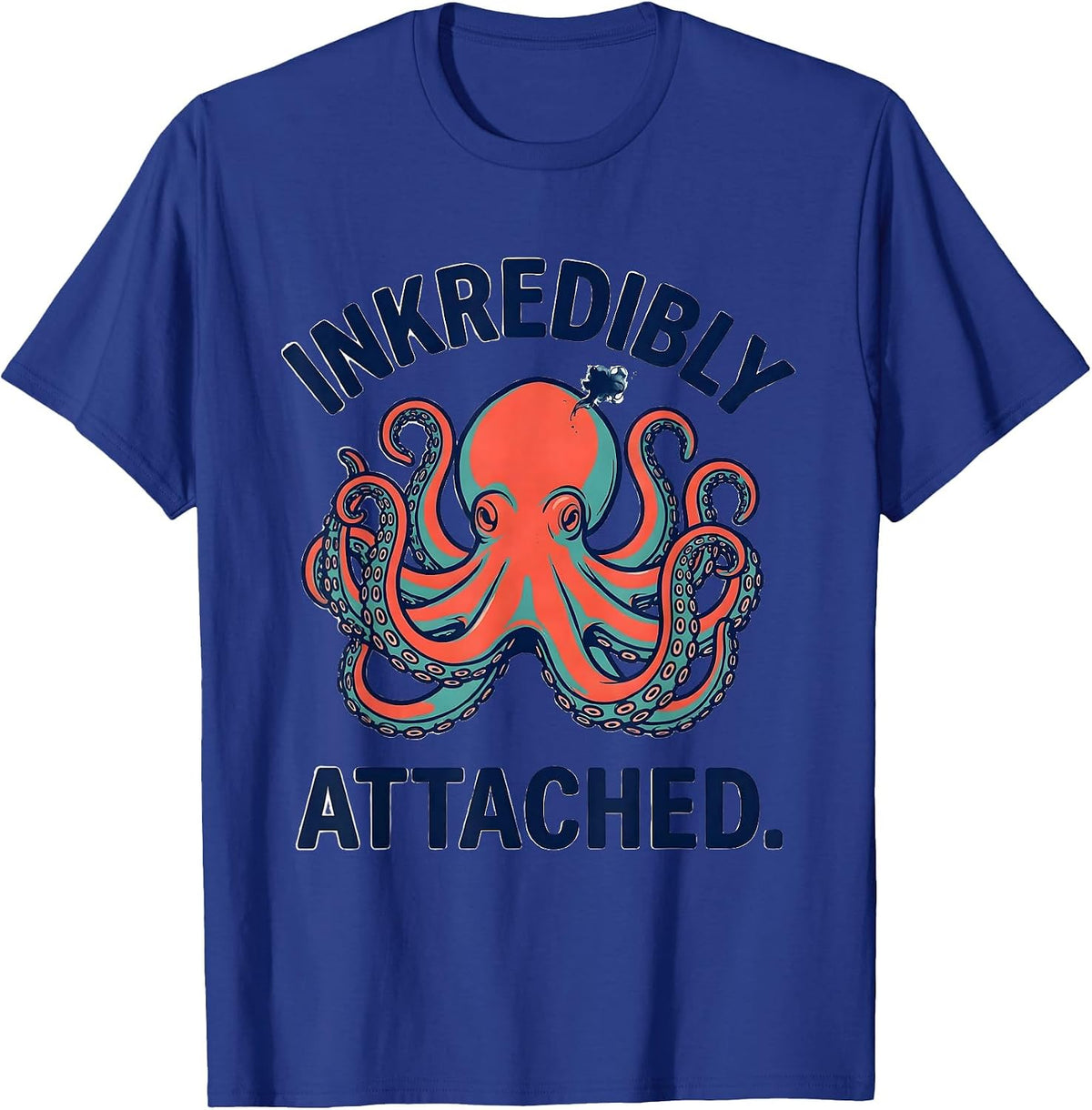 Inkredibly Attached Whimsical Vintage Octopus Ocean Wildlife T-Shirt - Royal Blue