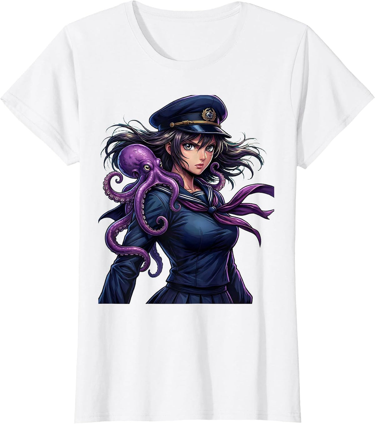 Women's Sailor Woman With Octopus Companion Illustration T-Shirt - White