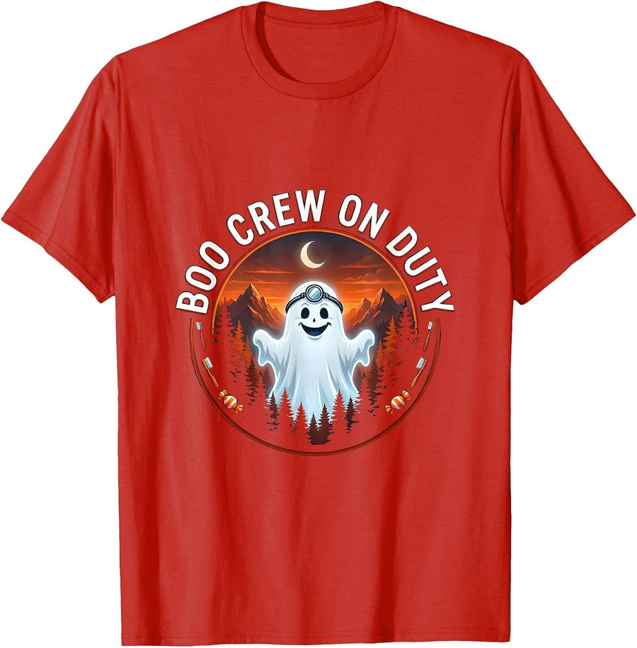 Men's Boo Crew On Duty Dentist Halloween Design T-Shirt - Red
