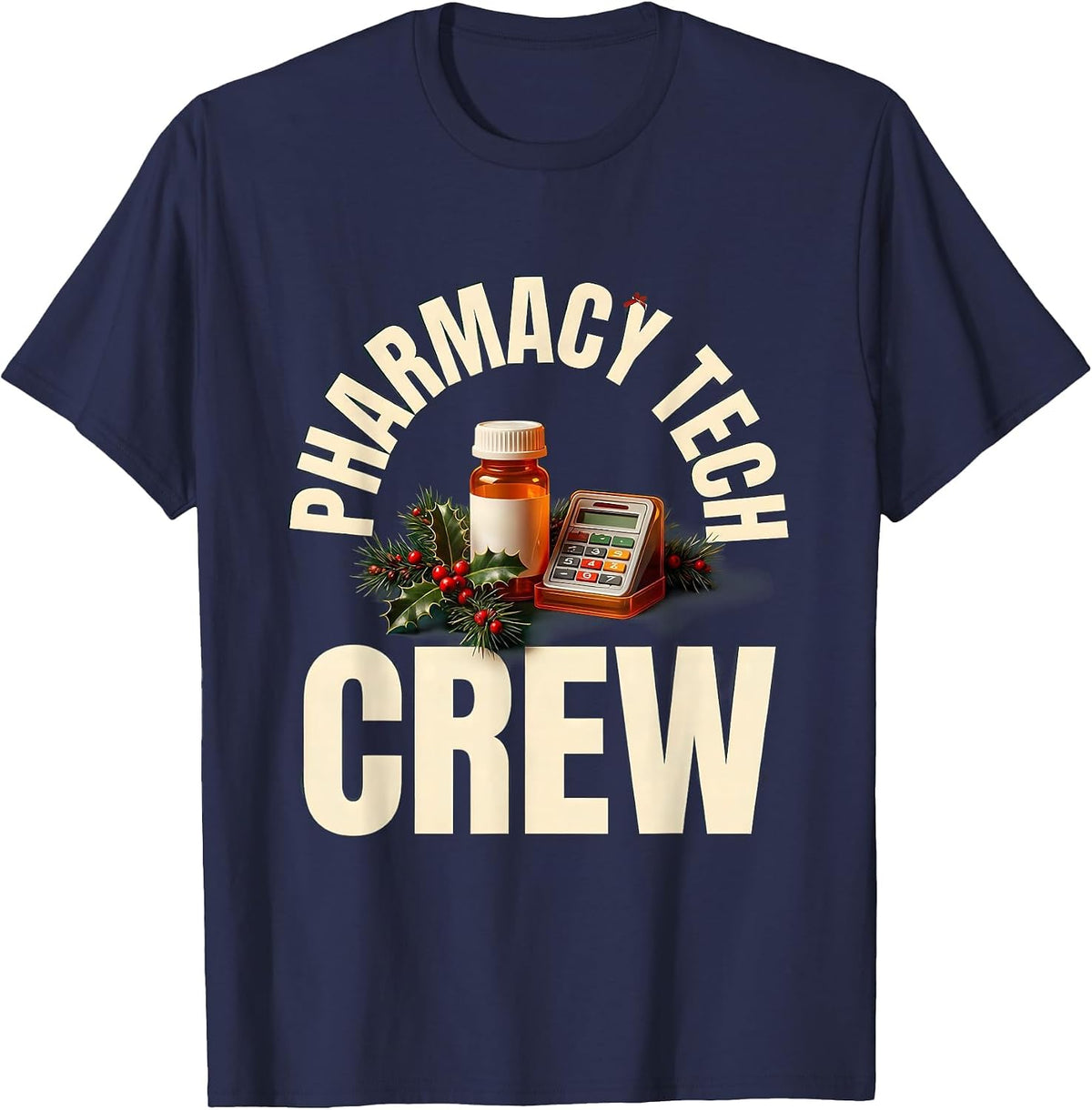 Pharmacy Tech Crew Funny Pharmacy Technician Christmas Squad T-Shirt - Navy Blue