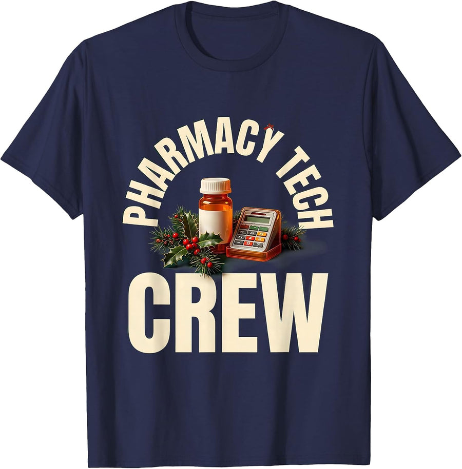 Pharmacy Tech Crew Funny Pharmacy Technician Christmas Squad T-Shirt - Navy Blue